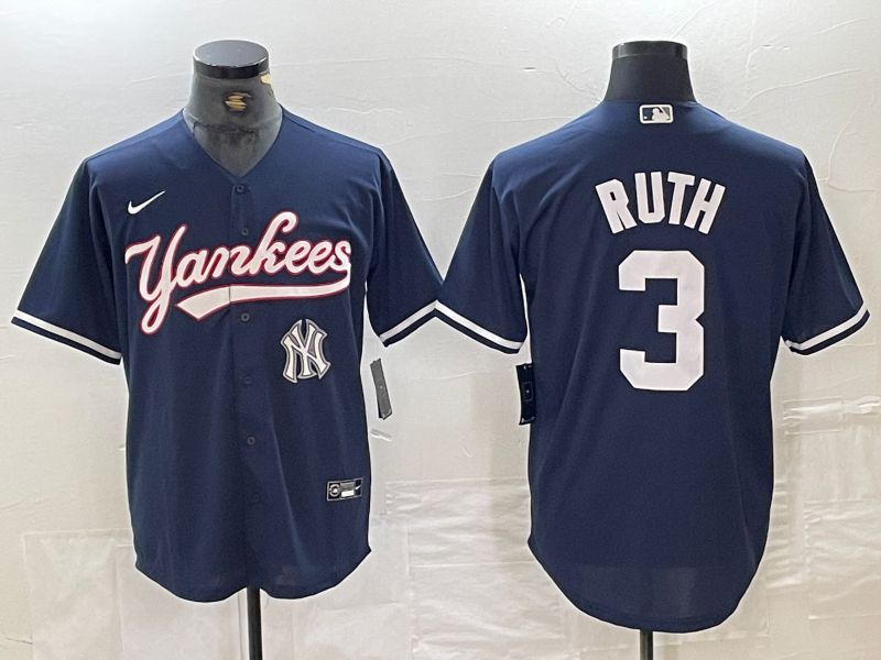 Men New York Yankees #3 Ruth Dark blue Second generation joint name Nike 2024 MLB Jersey style 3